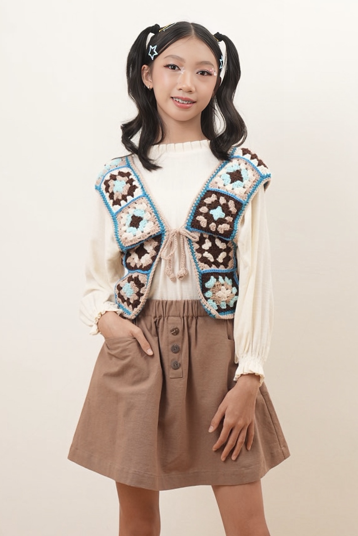 Aurabelle Crochet Vest  - Cocoa Breeze